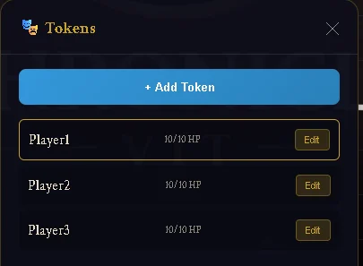 Token management panel